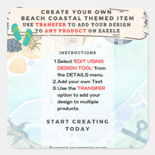 Design Own Beach Coastal Nautic Gefallen Geschenk Quadratischer Aufkleber
