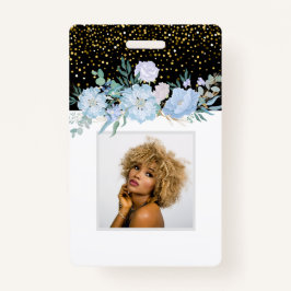 Design Own Blue Floral Business oder Event Station Ausweis