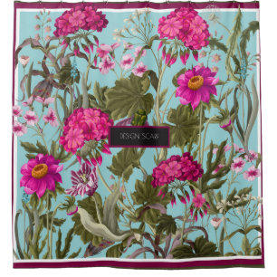 Design scarf with geraniums and wild flowers. Tren Duschvorhang