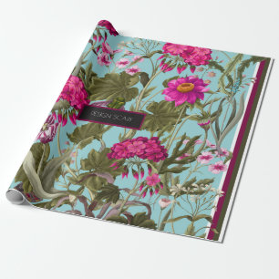 Design Schal mit Geranien und Wildblumen. Trend Geschenkpapier