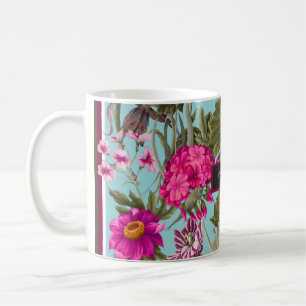 Design Schal mit Geranien und Wildblumen. Trend Kaffeetasse