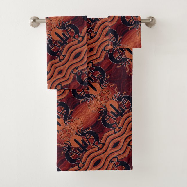 Design sud-ouest Kokopelli Orange et Motif noir (En situation)