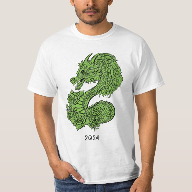 Design-T - Shirt für Drachen aus grünem Holz (Vorderseite)