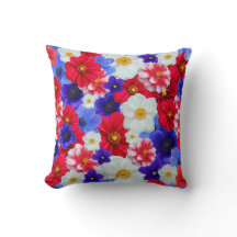 Design Throw Pillo (Muster Blau, Rot, Weiße Blume)