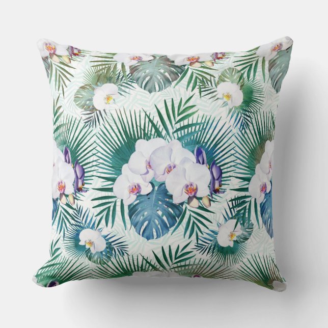 Design tropischer Blätter und orchid-Blume Kissen (Vorderseite)