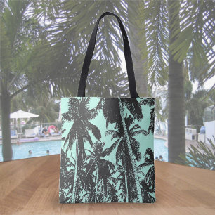 Design tropischer Palmen in Schwarz und Blau Tasche