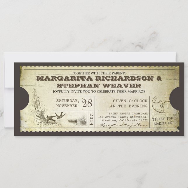 design unique vintage billet mariage invitations (Devant)