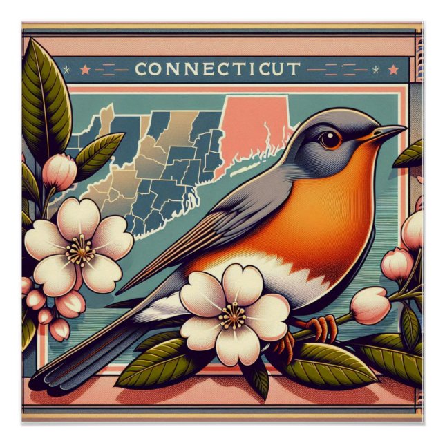 Design von Connecticut American Robin und Staat Bl Poster (Vorderseite)