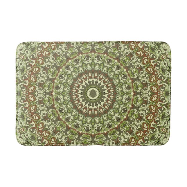 Design von Earthy Green und Brown Mandala Badematte (Vorderseite)