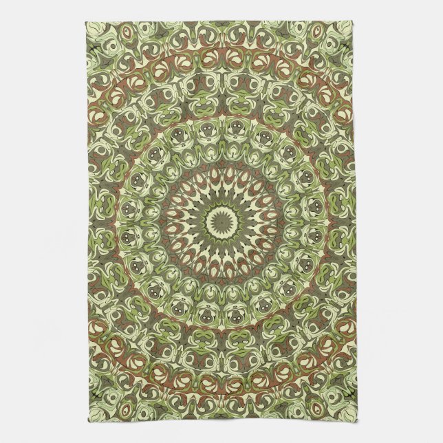 Design von Earthy Green und Brown Mandala Geschirrtuch (Vertikal)