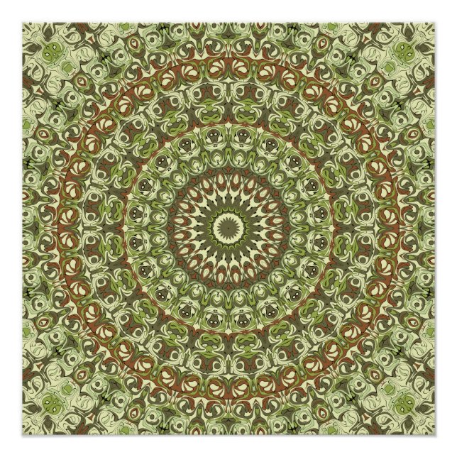 Design von Earthy Green und Brown Mandala Poster (Vorderseite)