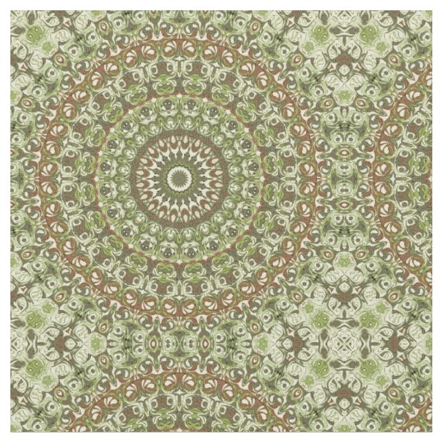 Design von Earthy Green und Brown Mandala Stoff (Nahaufnahme)
