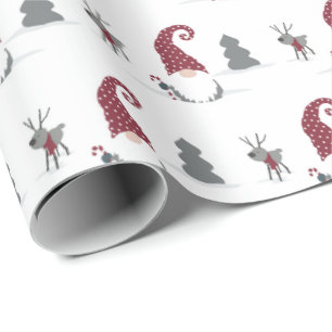 Design von Gnome und Reindeer skandinavisches Tomt Geschenkpapier