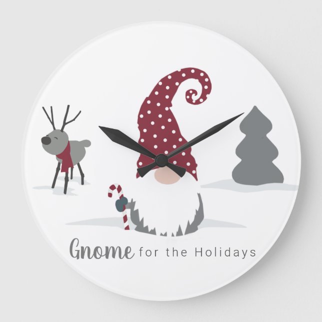 Design von Gnome und Reindeer skandinavisches Tomt Große Wanduhr (Vorderseite)