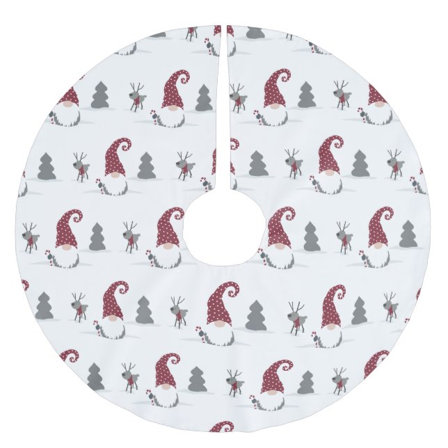 Design von Gnome und Reindeer skandinavisches Tomt Polyester Weihnachtsbaumdecke (Vorderseite)