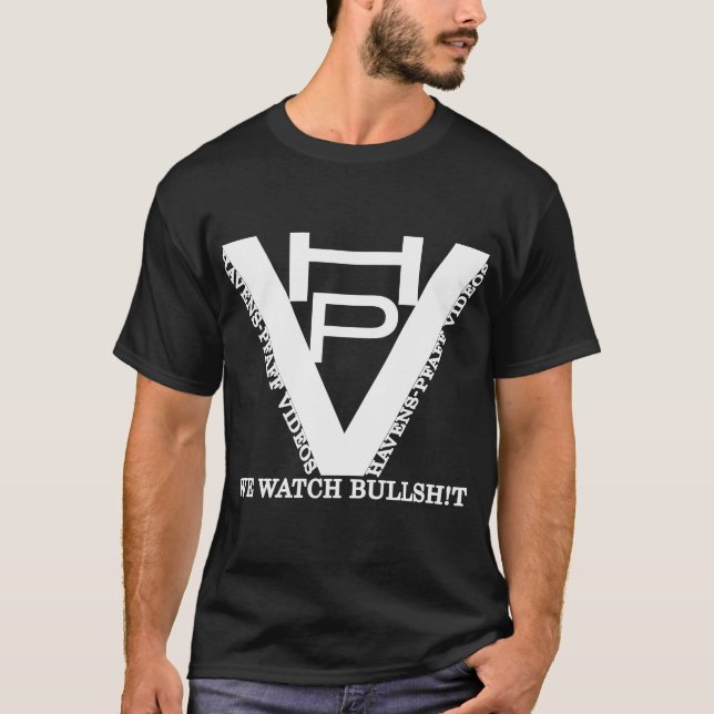 Design von HPV-TV-Logos auf schwarzem T-Shirt (Vorderseite)
