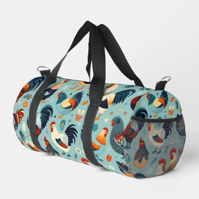 Design von Hühnern und Rastern Duffle Bag (Rechte Ecke)