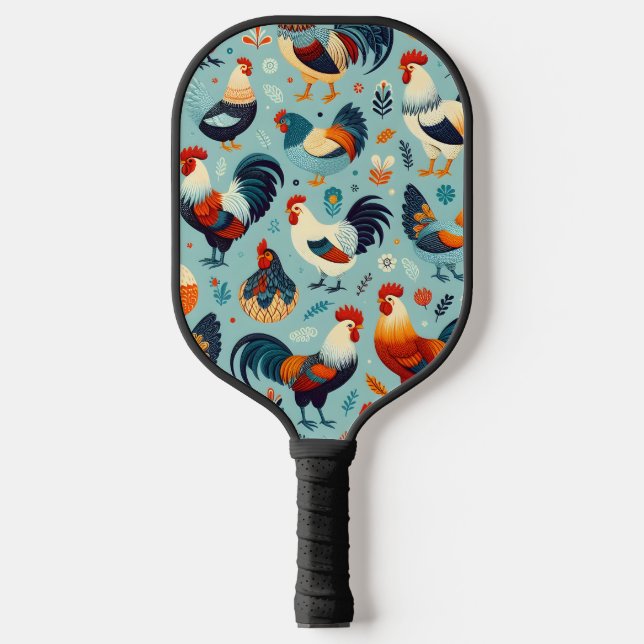 Design von Hühnern und Rastern Pickleball Schläger (Vorderseite)