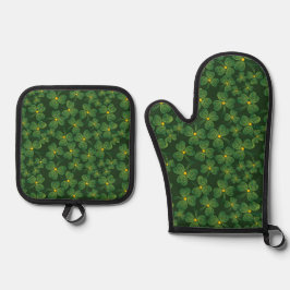 Design von Kleeblättern Ofenhandschuh & Topflappen-Set