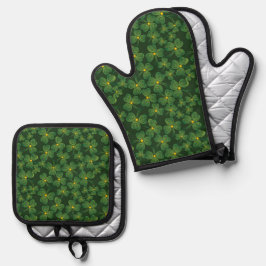 Design von Kleeblättern Ofenhandschuh & Topflappen-Set