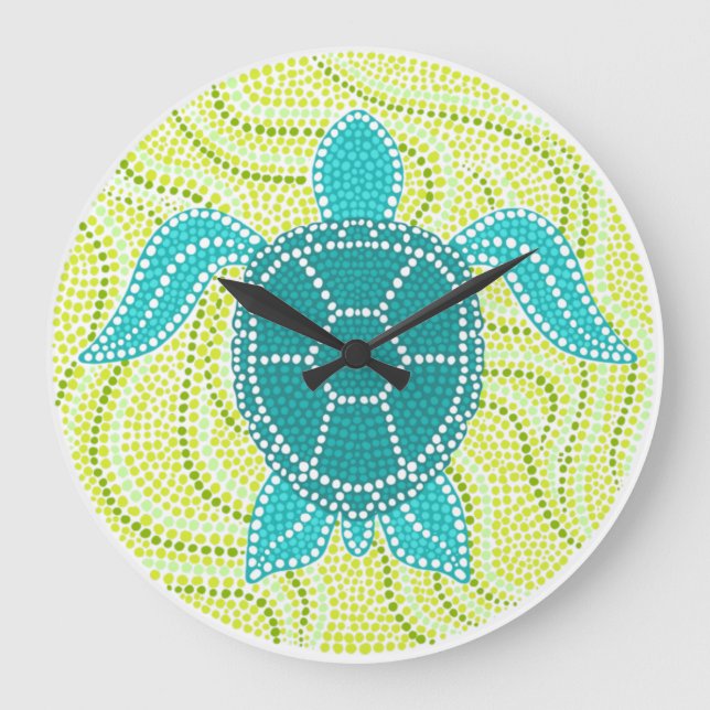 Design von Meeresschildkröten Grün und Blauer Punk Große Wanduhr (Vorderseite)