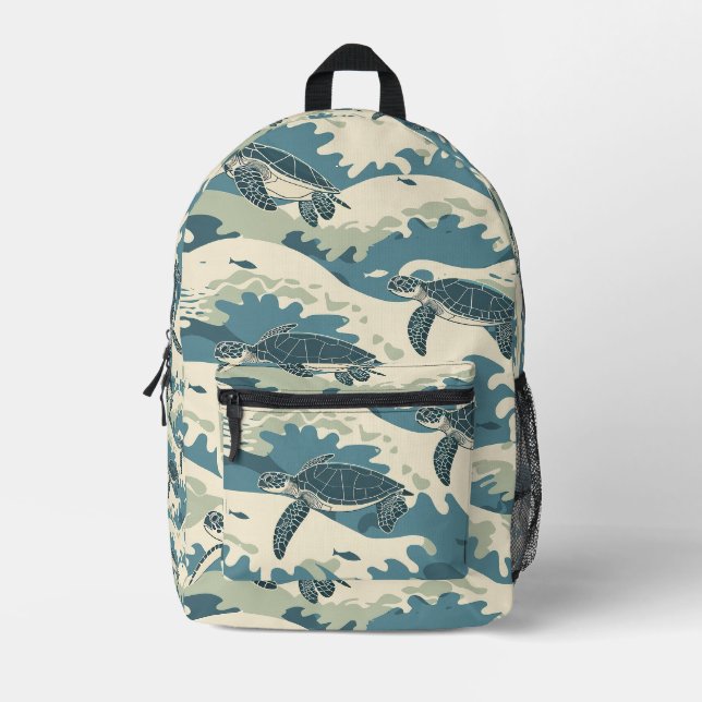 Design von Meereswellen und Schildkröten Bedruckter Rucksack (Vorderseite)