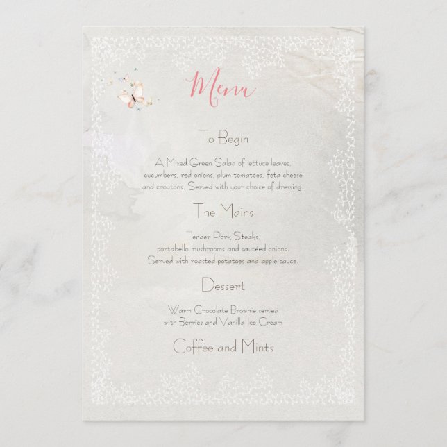 Design von Pastel Butterflies, Hochzeitmenü Menükarte (Vorderseite)