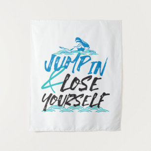 Design von Swimming Jumping und Fun Quotes Wandteppich