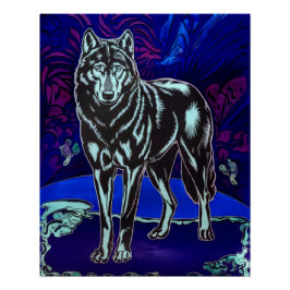 Design Wolf Poster d'Art brillant Bleu pourpre