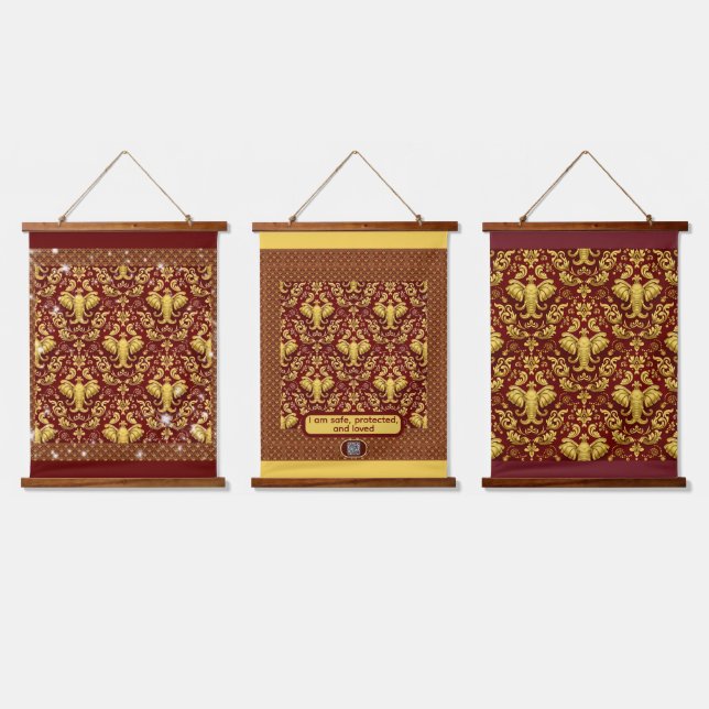 Design Your Own Baroque Mandala-Inspired Elephant  Wandteppich Mit Holzrahmen (Dreifach)