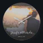 Design your own personal photo wedding große wanduhr<br><div class="desc">Create your own personal photo wedding wall clock.
Add your own most beautiful wedding photo,  add your names and wedding date.
A very personal wedding gift.</div>