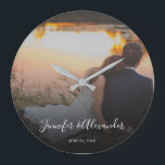 Design your own personal photo wedding große wanduhr<br><div class="desc">Create your own personal photo wedding wall clock.
Add your own most beautiful wedding photo,  add your names and wedding date.
A very personal wedding gift.</div>