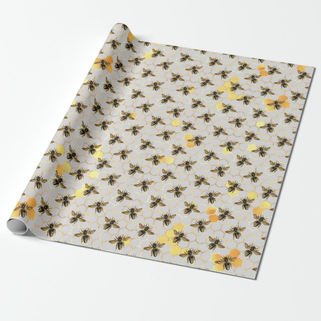 Design-Zen für Sonnenblumen und Bienen Geschenkpapier (Ungerollt)