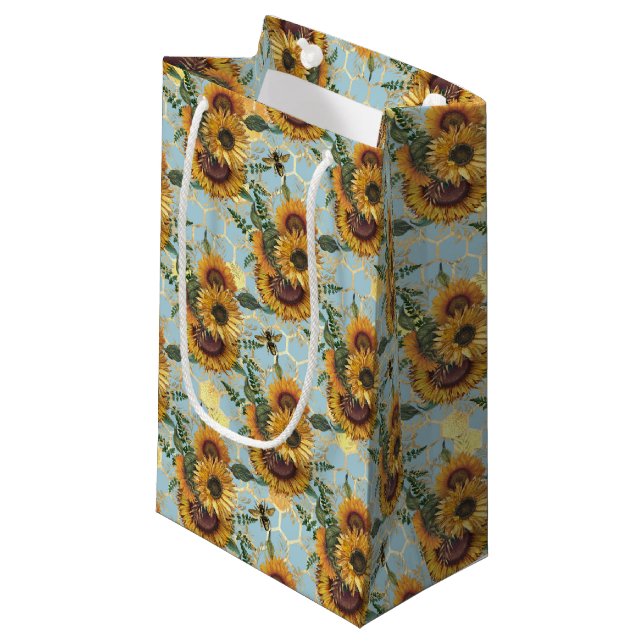 Design-Zen für Sonnenblumen und Bienen Kleine Geschenktüte (Vorderseite Schrägansicht)