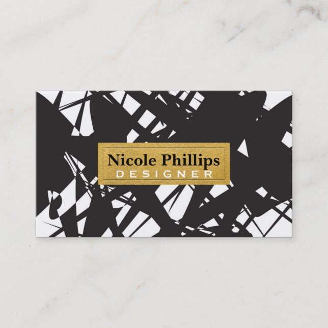 Designer Abstrait Black White Gold Carte de visite (Devant)
