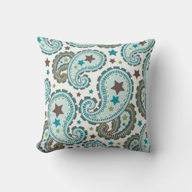 Designer Aqua und Sage Paisley Throw Kissen (Vorderseite)