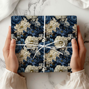 Designer Blau Elfenbein Floral Elegantes Geschenkp Geschenkpapier