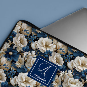 Designer Blaue Blumen Chic Laptop Hülle Case