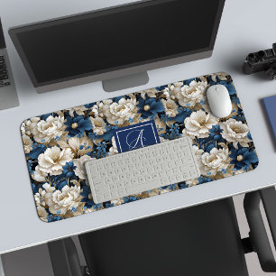 Designer Blaue Blumen Personalisierte Schreibtisch Schreibtischunterlage