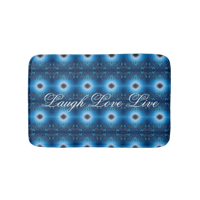Designer-Blumenmatte in Blau und Schwarz Badematte (Vorderseite)