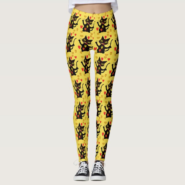 Designer Cats and Hearts Leggings (Vorderseite)