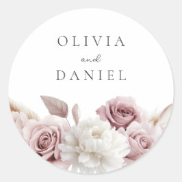 Designer Dusty Pink Floral Wedding Runder Aufkleber