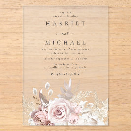 Designer Dusty Rose & Blush Floral Wedding Acryleinladungen