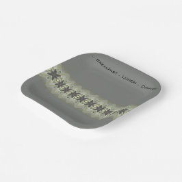 Designer Floral Accented Gray Square Pappteller