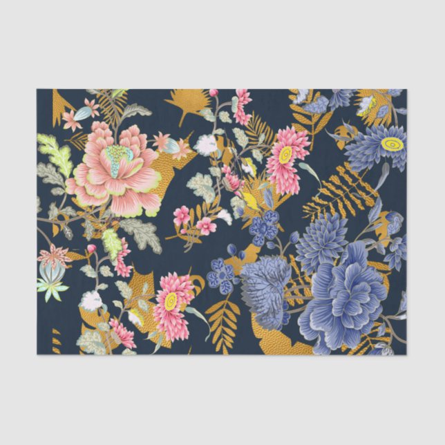 Designer Florals mit Gold Leaf Decoupage Seidenpapier (Vorderseite)
