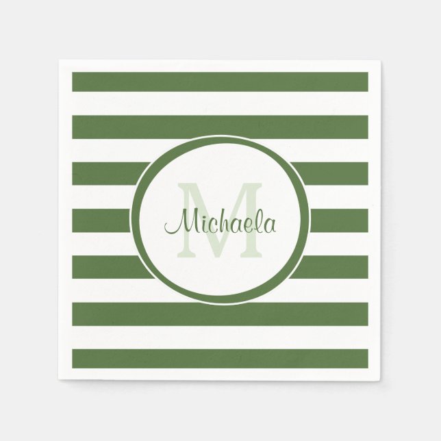 Designer Forest Green Stripes Muster Party Name Serviette (Vorderseite)