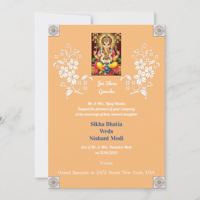 Designer Ganesha Faire-part de mariage indienne (Devant)
