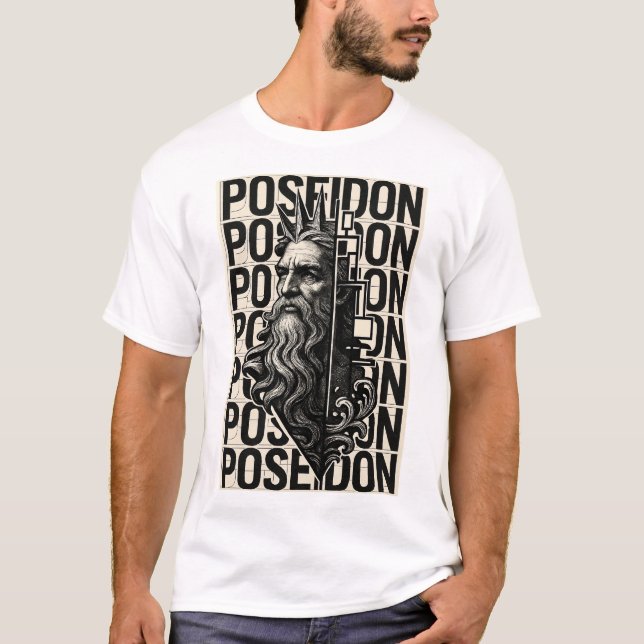 Designer Griechischer Gott Poseidon T-Shirt (Vorderseite)