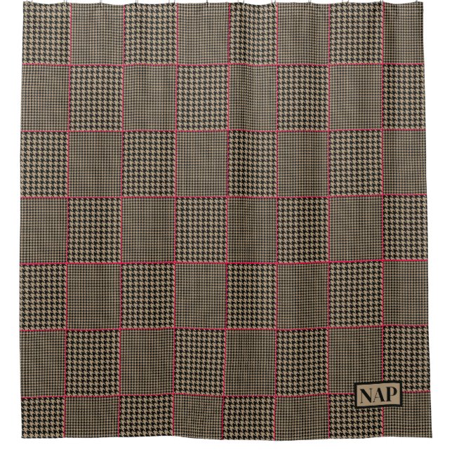 Designer Hahnentrittmuster Black Taupe Hot Pink Ka Duschvorhang (Vorderseite)