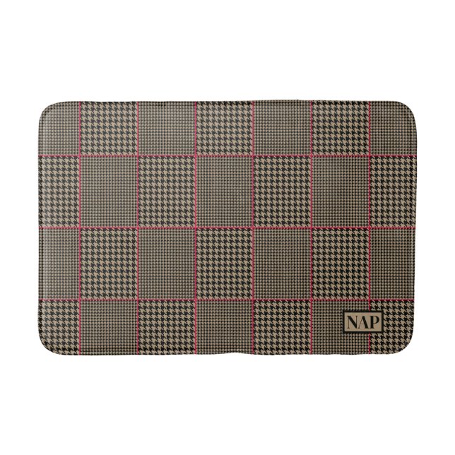 Designer Hahnentrittmuster Black Taupe Hot Pink St Badematte (Vorderseite)